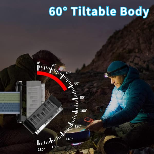 Hodelykt, oppladbare hodelykter og 6 moduser, vanntett LED-h 3 heads
