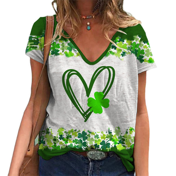 St. Patrick's Day Kvinner V-hals T-skjorte Bluse Casual Løs Topp D M