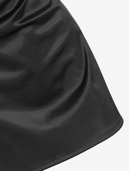 Dam Satin Ärmlös Spaghettiband Mini Klänning Sidoslits Cowl