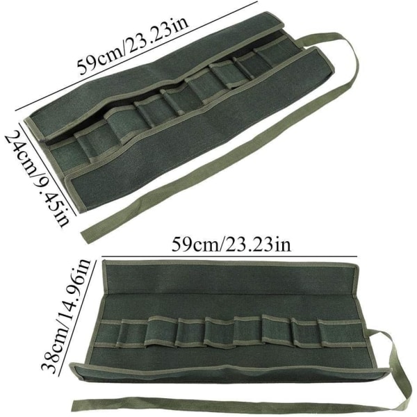 Tool Rolls Bags Heavy Duty Canvas Roll-up Bonsai Verktygsförvaringsväska med 10 fickor