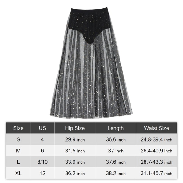 2 i 1 Galaxy Mesh Skjørt Maxiskjørt SVART SS Black S-S