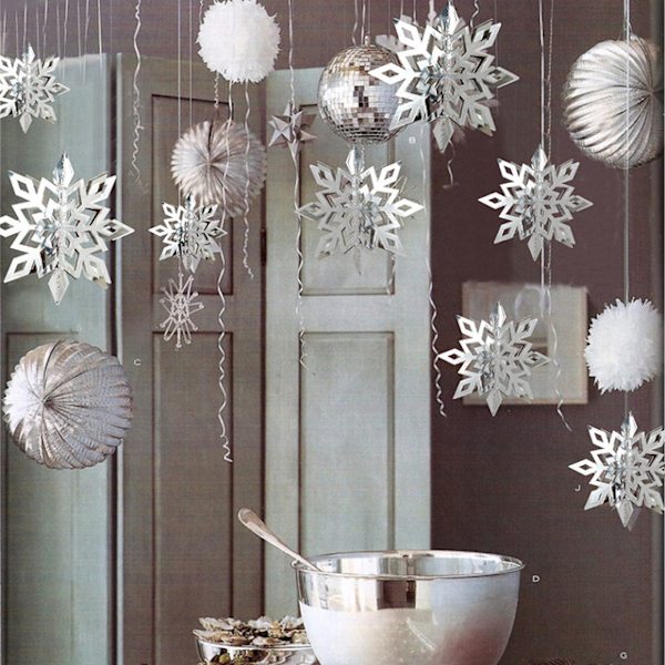 3D Snowflake Ornament Paper Hängande Snowflake med rep för silver