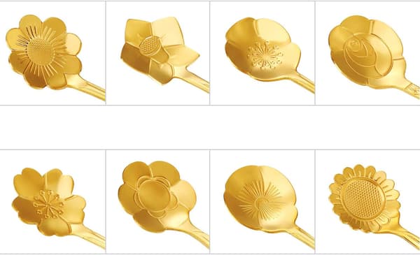 16 stk. rustfrit stål blomst kaffeske teske sæt (guld)