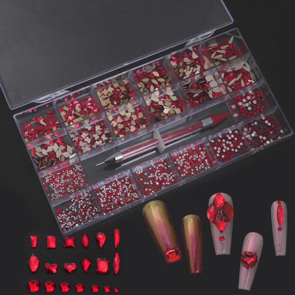 Oregelbundna Rhinestones Flatback Nail Jewels 3D-dekorationer Diamantliknande stenar Gems Set för Nail Art DIY Flat Strass 4