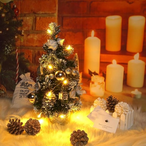 Mini kunstig juletre, lite juletre med LED-lys, mini skrivebordsdekorasjon for kontorbar 40 cm