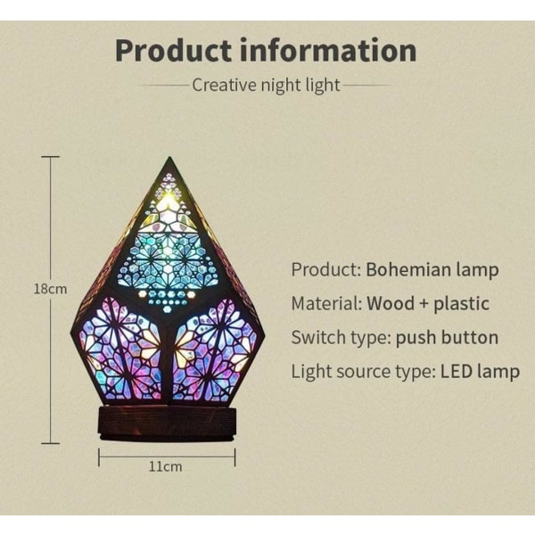Bohemisk LED-lampa, träljusprojektionsnattlampa 3D Col