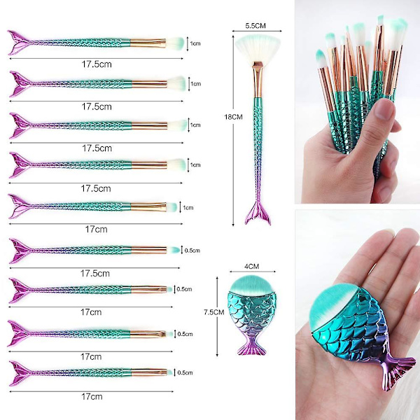 11 st Mermaid Brush Set, pulverkräm Eyeliner Kosmetisk dölja (Multicolor A)