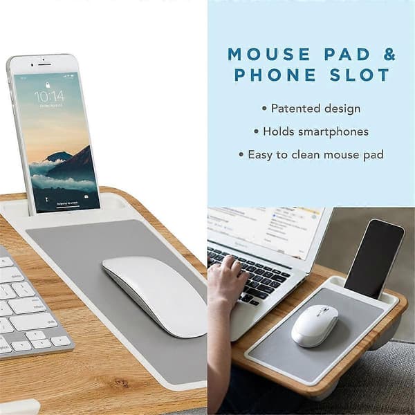 Hjemmekontor Pro Lap Desk med Håndleddsstøtte, Musematte, Telefonholder - Passer til bærbare datamaskiner opptil 15,6 tommer
