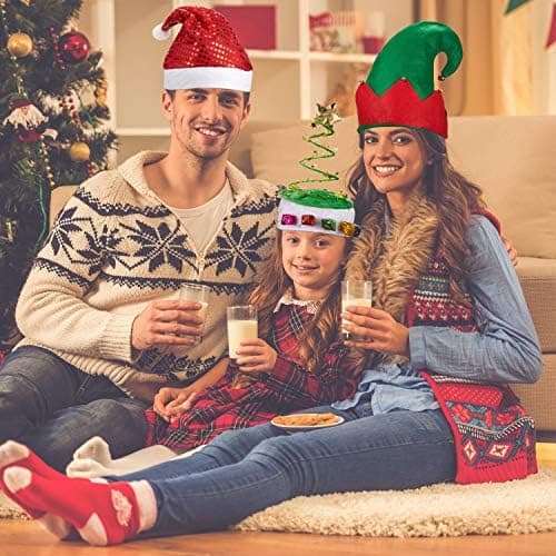 6 Styk Julehatte Xmashat Juletræshue Cap Julemandshue Spiralhat til