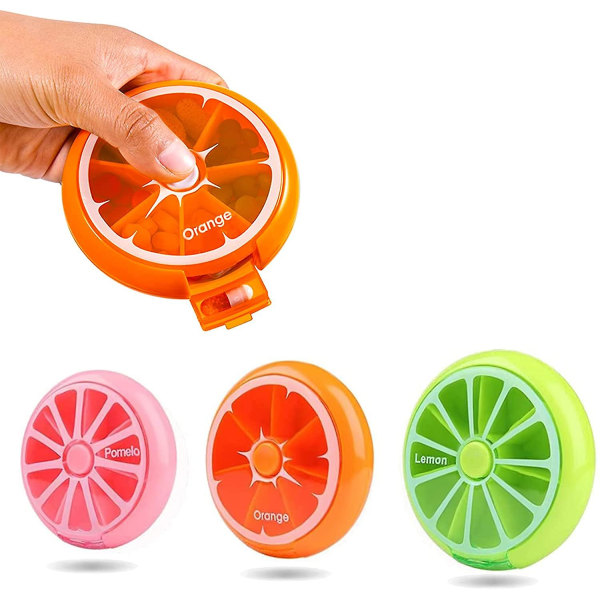 Pill Box Rese Pill Organizer Söt rund roterande väska storlek 7 fack
