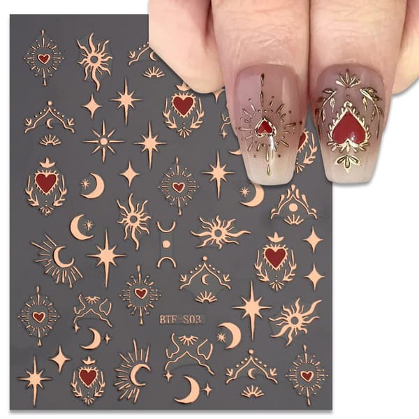 6 ark Nail Art Stickers Dekaler 3D självhäftande Starpght Moon Sun