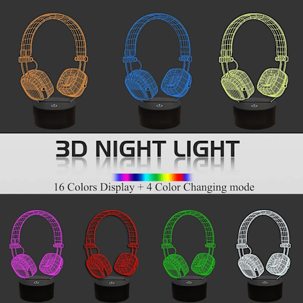 Hörlurar 3D Night Light Illusion Lampa för barn, spelrum