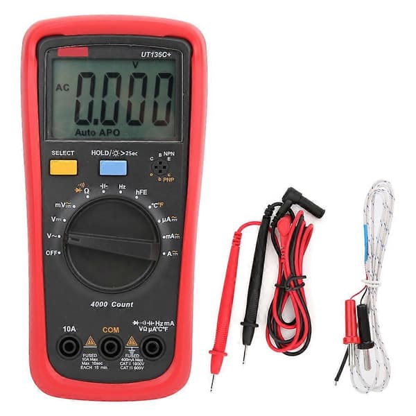 UNI T UT136c Digitalt Multimeter Auto Range AC DC Spænding Strøm Temperatur Tester