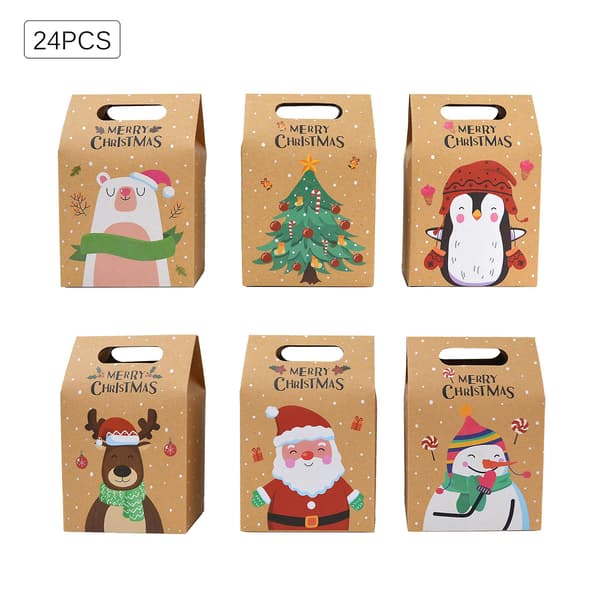 Paket med 24 Kraftpapperspresentpåsar Julklappspåsar Återanvändbara godispapperspåsar