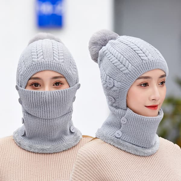 Vinterhette Fleece Lue - Grå Halsvarmer Strikket Lue Tykk Lue wi