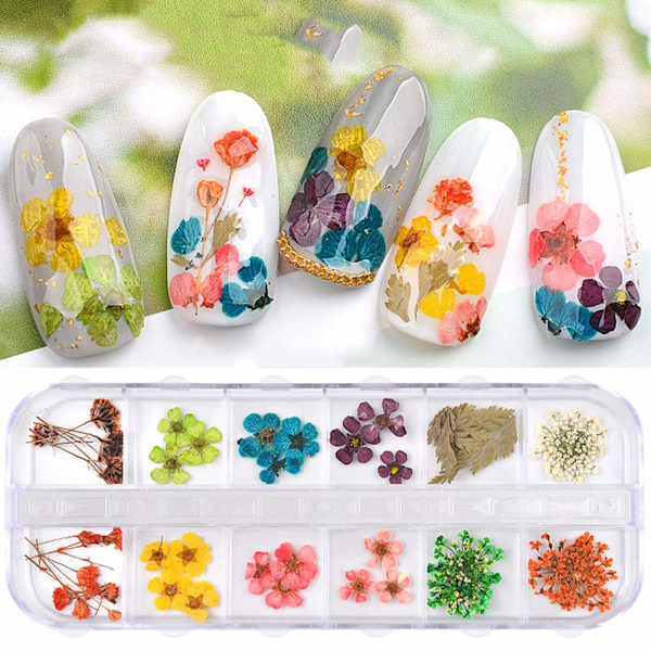 1 laatikko Kynsitaidetarrat Kuivatut kukat koristelusetti kynsien kuivatuille kukille 3D aidot kuivatut kukat (tyyli 2) color 2