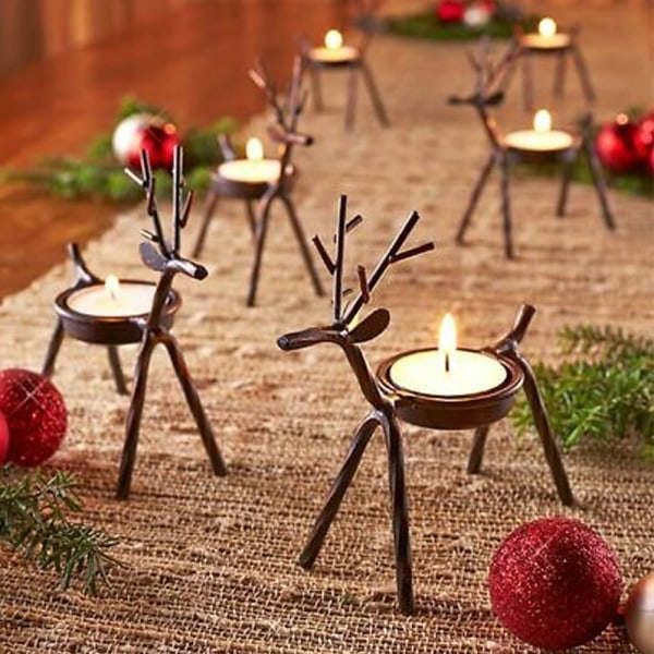 6ST Julepynt Hjorte Lysestake Ornament Dekor 6PCS