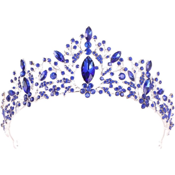 Blå Rhinestone Crown Crystal Tiara Princess Tiara Barock Crown för bröllopsfödelsedagsfest