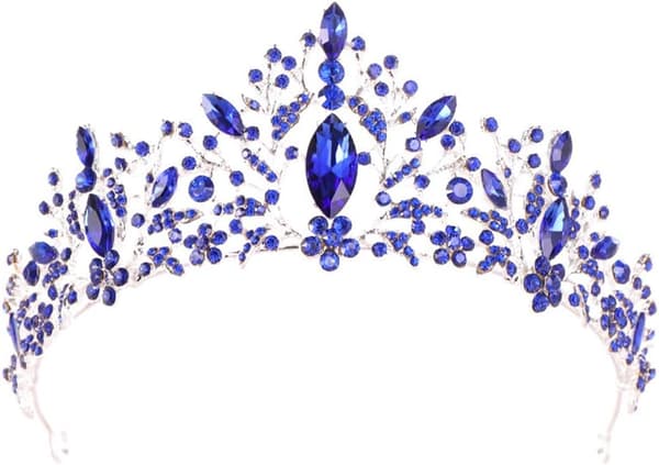 Blå Rhinestone Crown Crystal Tiara Princess Tiara Barock Crown för bröllopsfödelsedagsfest