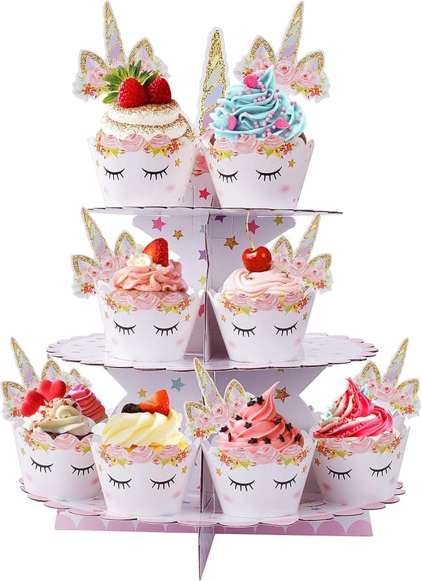(30*35cm) Enhjørning Cupcake Stativ 3-lags Pap Cupcake Stativ