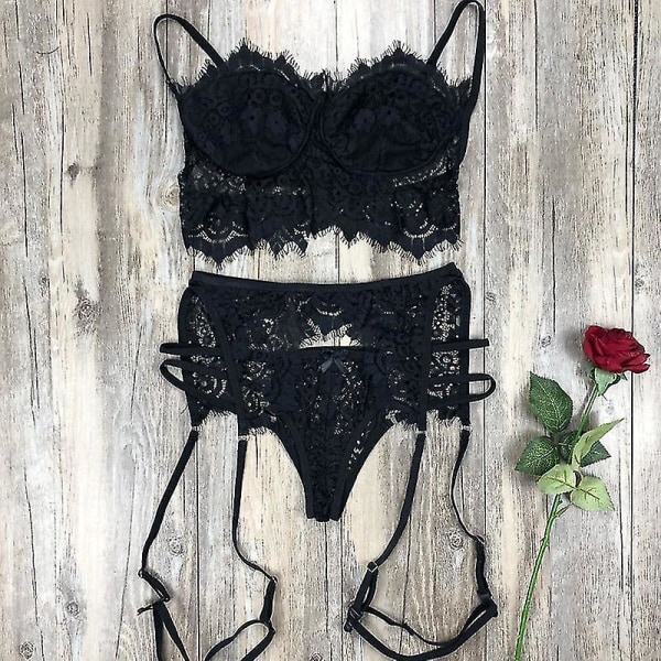 Naisten seksikäs pitsialusvaatesetti Babydoll-alusvaatteet Rintaliivit Stringit