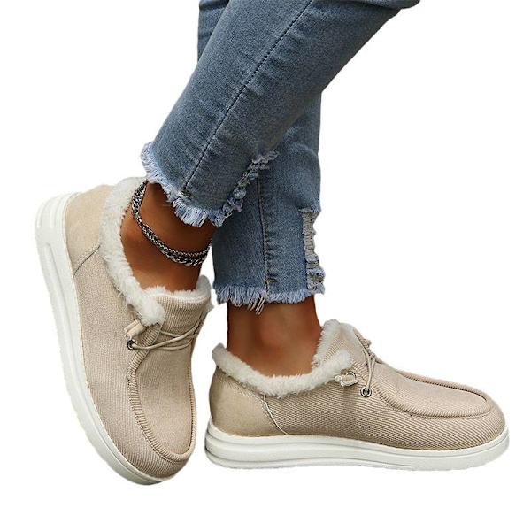 Damer ensfarvede flade Casual Sko Snøring Vinter Hold dig varm Beige 42