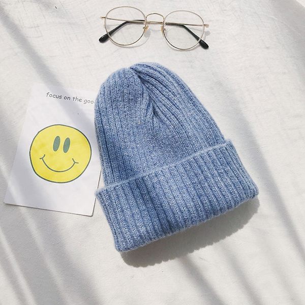 Varm vinterstrikket lue for dame vinter herre høst og vinter ull Hold varmen Plysj genser unisex Mohair light blue M 55-58cm