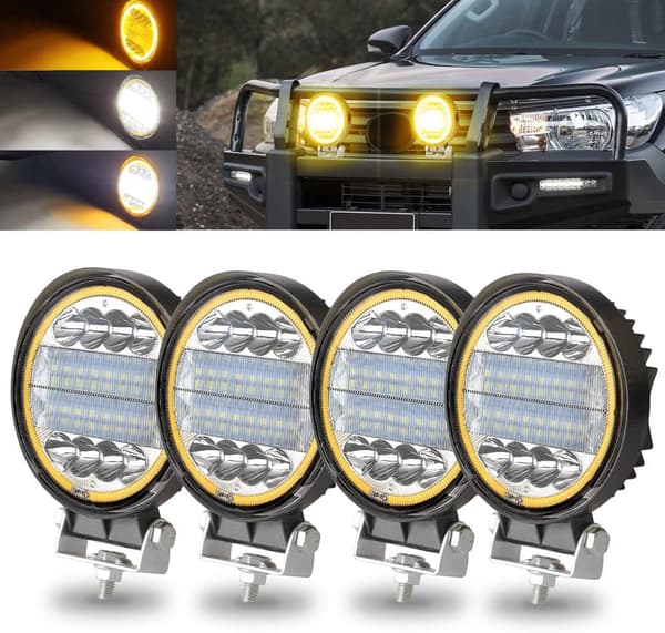 4PCS 126W LED Spot Light Bar Off Road med 4\" bärnstensfärgad stroboskopisk halo-ring