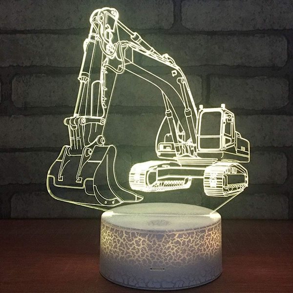 Grävmaskin 3D LED Optisk Illusion Sensor Nattljus