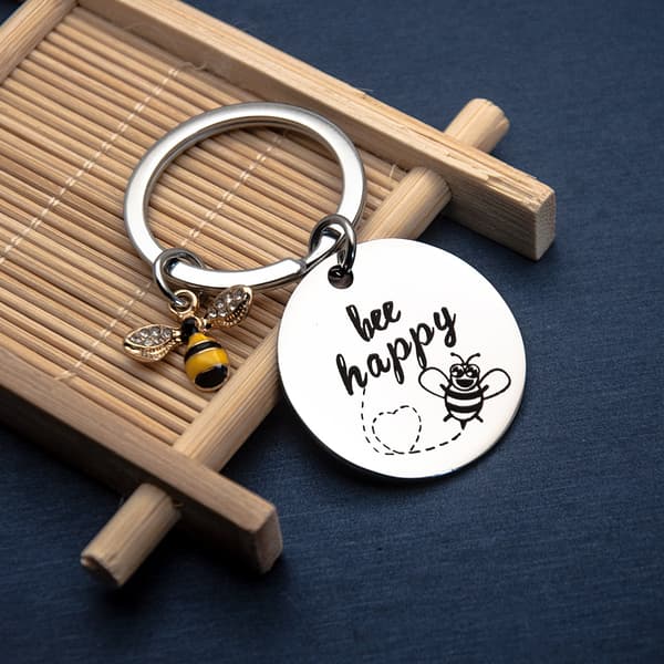 Nøglering til kvinder \"Bee Happy\" Nøglering Nøglering (Sølv Rhineston
