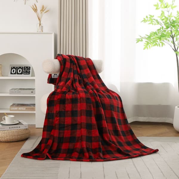Klassisk rød og svart rutete flanellteppe 200*230cm, stor størrelse