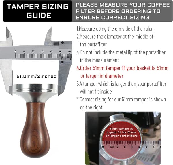 51 mm kaffepress med 304 rostfritt stål tampermatta, platt bas