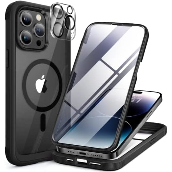 Miracase Glass Series Designad för iPhone 14 Pro Max Case 6,7 tum, [2023 Upgrade] Bumper Case med inbyggd 9H härdat glas Scr Black-B