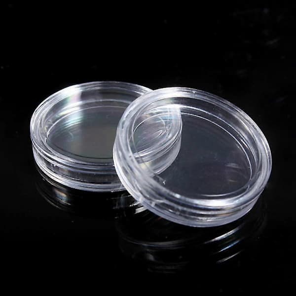 20 st Små Runda Transparenta Myntkapslar i Plast Låda 35mm & 38mm