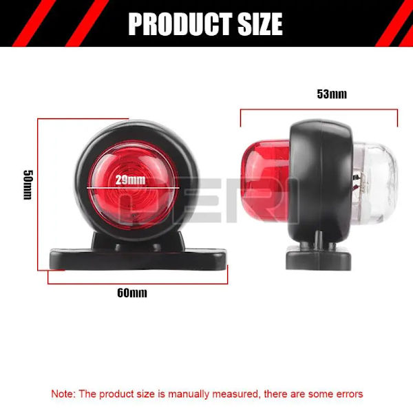 2 stk. Lastbil Trailer Lys LED Sidemarkeringslys Positionslys red white