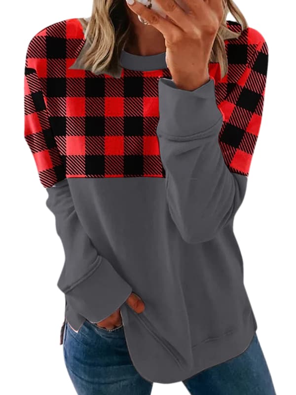 Damegensere med langermet T-skjorte Bluse Plus Size Mörkgrå M