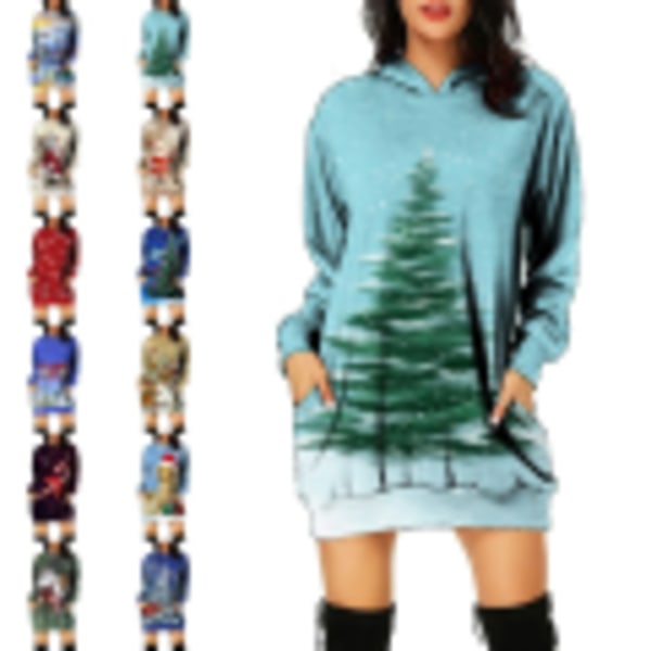 Kvinner Jul Hettekjole Kjoler Langermet Varm Sweatshirt Kjole Style I S
