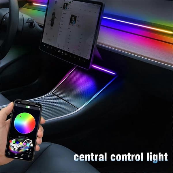Til Y Bil Interiør RGB Neon Lys LED Strip Midterkonsol Instrumentbræt Omgivelseslampe (A)