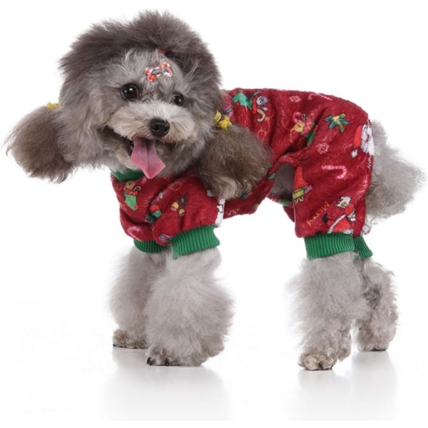 Julemønster genser Pyjamas for små og mellomstore hunder, juleklær Nyttår Jumpsuit for hund Coral Fleece gensere Varm kappe SDZ118 L