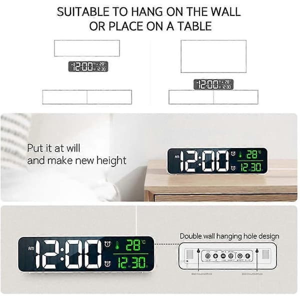 Digital Väckarklocka LED-Skärm Datum & Temperaturvisning Snooze Enkla Digitala Klockor För Sovrum Sängbord Vit