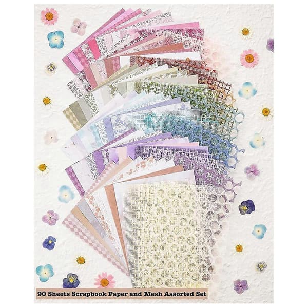 90 ark klippbokspapper och dekorativt nätdukssortiment - 6-pack blandat specialpapper för scrapbooking, B