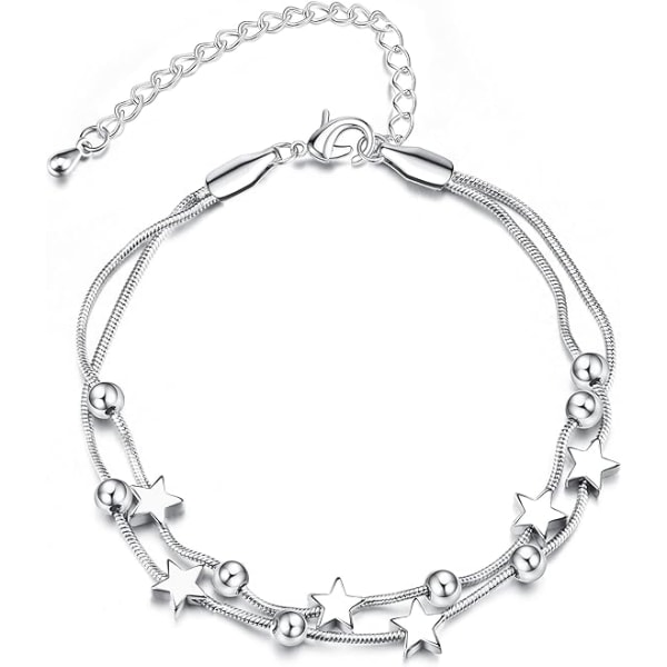 Kvinnors silverarmband Elegant ormkedjearmband med hjärta Stjärnstapelbart damarmband Justerbart damsmycken