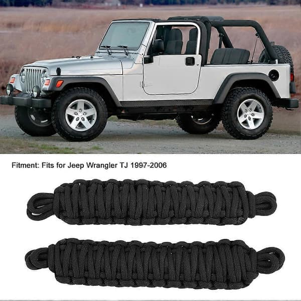 2 stk. bildørrestriksjonsrep beskyttende begrensende stropp passer til Jeep Wrangler TJ 1997-2006 Svart