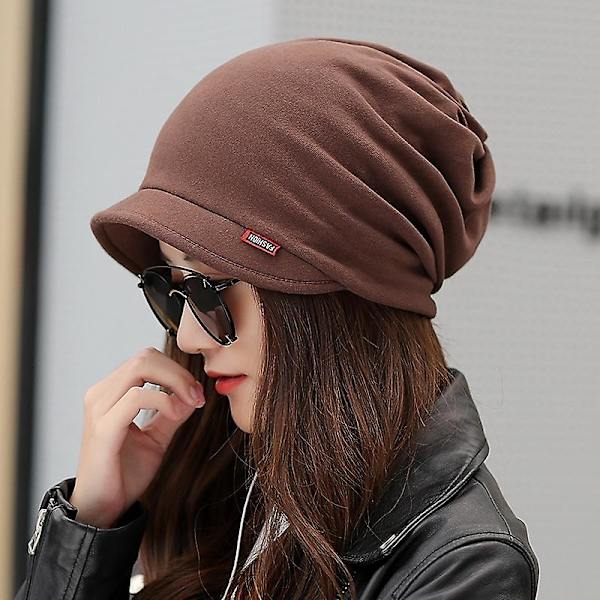 4 farger Damemote Skjerf&hatt med dobbel bruk Skjerflue Ny ensfarget Holde varm Peak Cap Casual Tide Høst Vinter Åkerfräkne Caps Varme og tykke Brown