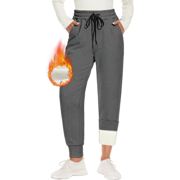 Lämpimät naisten collegehousut, vuoratut, 2 taskua, kiristysnyöri, talvifleece korkea vyötärö, pitkät urheiluleggingsit, treenihousut, vapaa-ajan housut, S Light gray qd Light gray XL