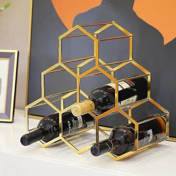 Guld Vin Metalstativ Honeycomb Vinholder Drikkevarer Stativ Boligindretning 6 Flasker Opbevaring|