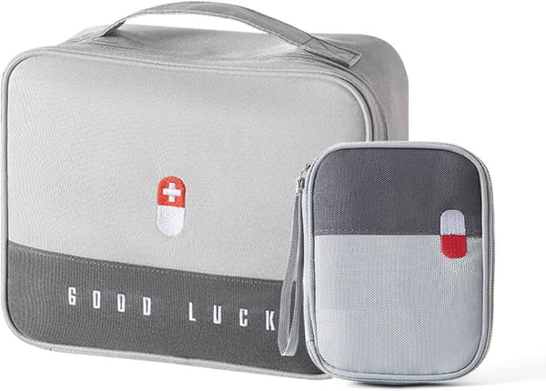 (Grå 2 stk) Medicinsk stofboks, bærbar medicinboks,