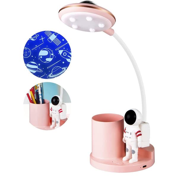 Rosa LED skrivebordslampe for barn, batteridrevet skrivebordslampe