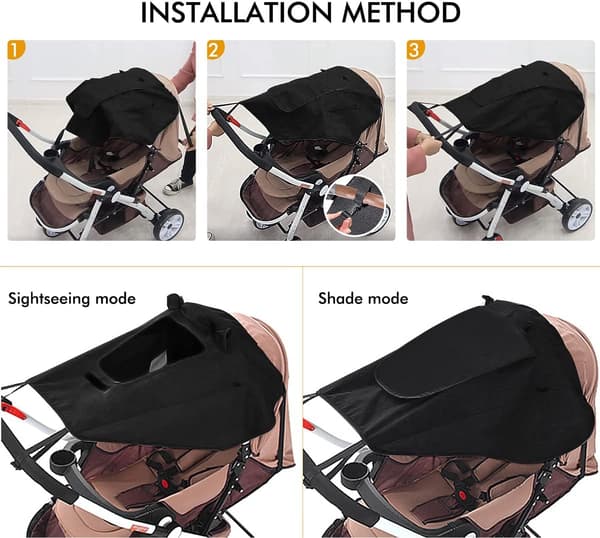 UV 50+ Protected Stroller Shade Segel: Universal dammtät, vindpr