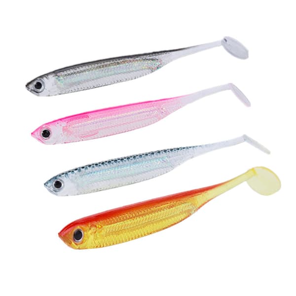 Fire-delt T-hale bionisk agn regnbuefisk, 7,5 cm/2,2 g hul agn